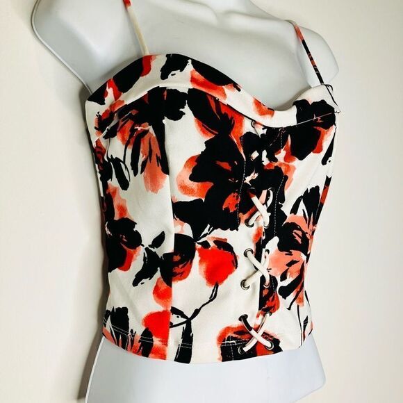 Chloe & Katie Womens Top Sleeveless Bodycon Lace Up Closure Floral Medium - Picture 2 of 9